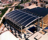 Picture of the solar hot water collector on the roof of the Atlanta Olympics pool.