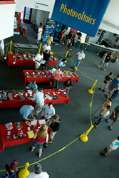 Overhead photograph of judging the JSS model cars.