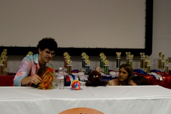 Photograph of students putting on their hydrogen puppet show.