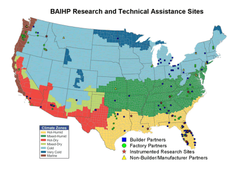 Map of the United States showing the BAIHP parnters and research sites.